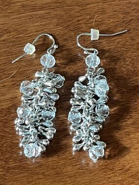 Vintage Silver tone Crystal Cluster Dangle Earrings